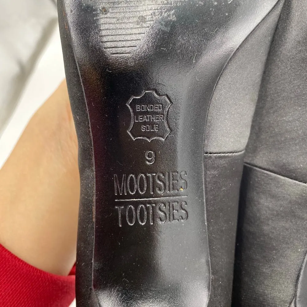 Mootsie + Tootsie Women's Black Satin Rhinestone Bow Peep Toes Heels Size 9 - Image 10