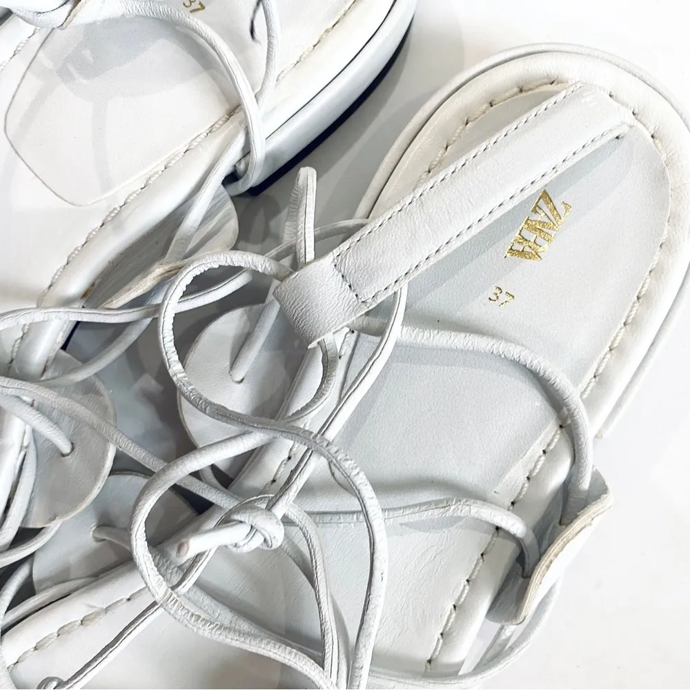Zara white leather strappy sandal flats - Image 3