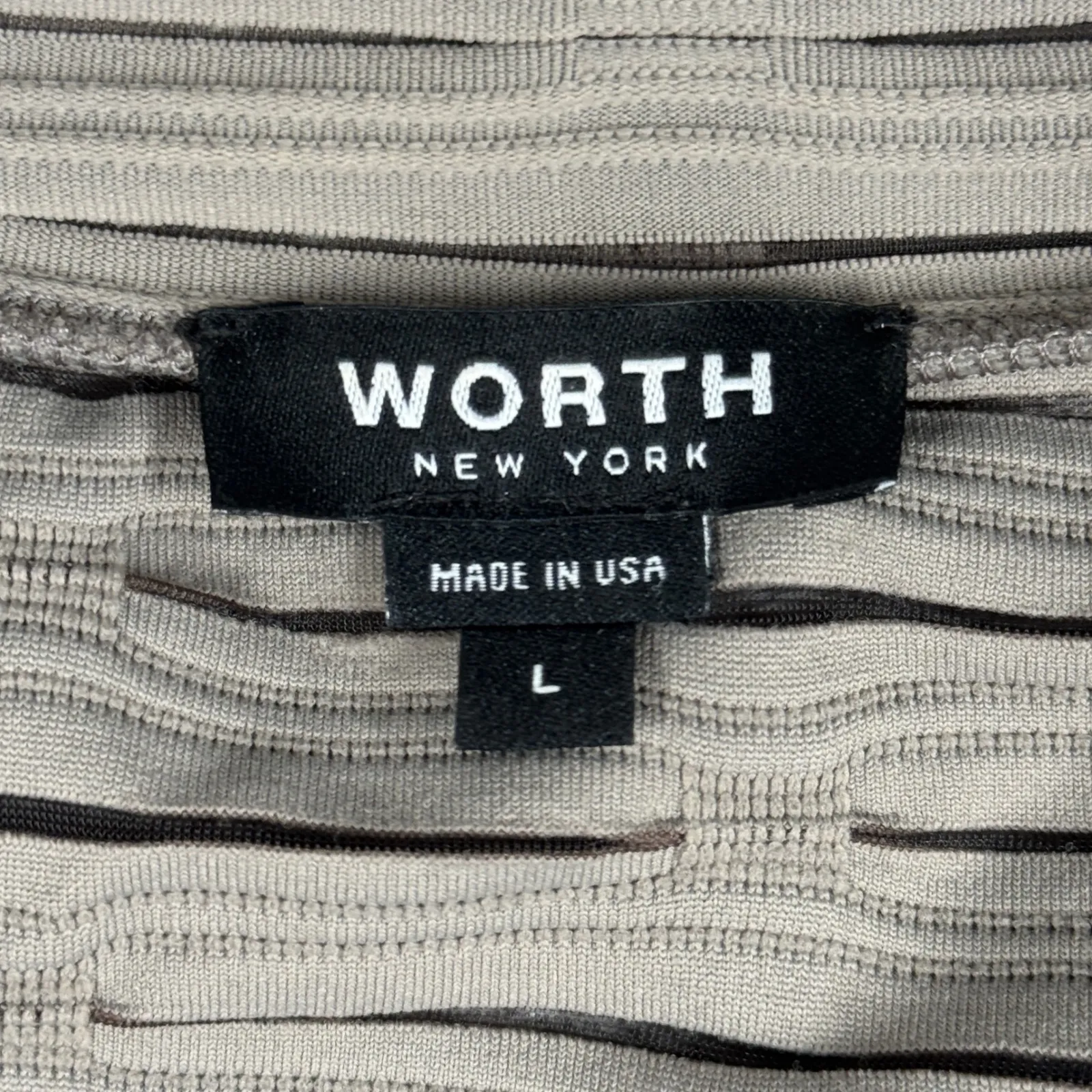 Worth New York Womens Large‎ Beige Brown Stripe Textured Square Neck 3/4 Sleeve - Image 6