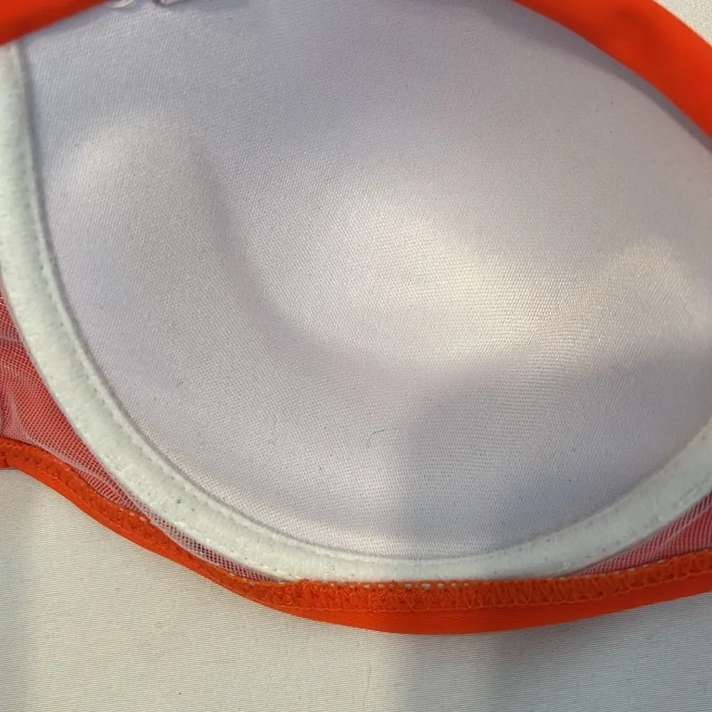 NWOT szL orange bikini structured cups removable halter straps bottom side rings Size L - Image 8