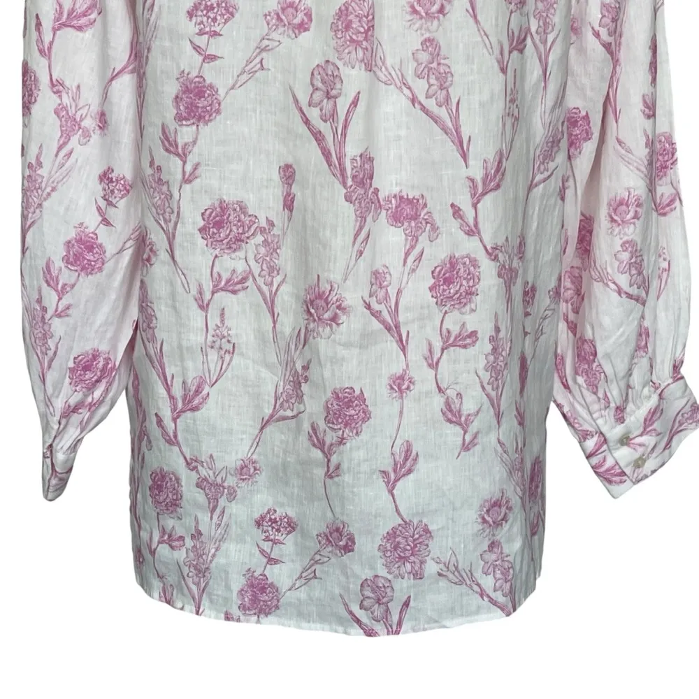 Saks Fifth Avenue 100% Linen Floral Shirt Women’s Size M Front Buttons - Image 6