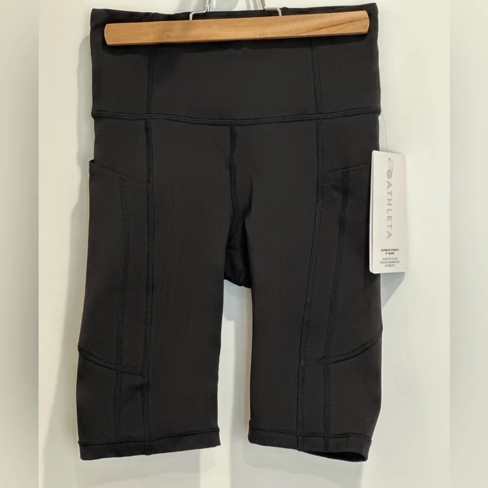 Athleta Ultimate Stash II Biker Shorts 9in High Rise Black Size XXS Workout New - Image 6