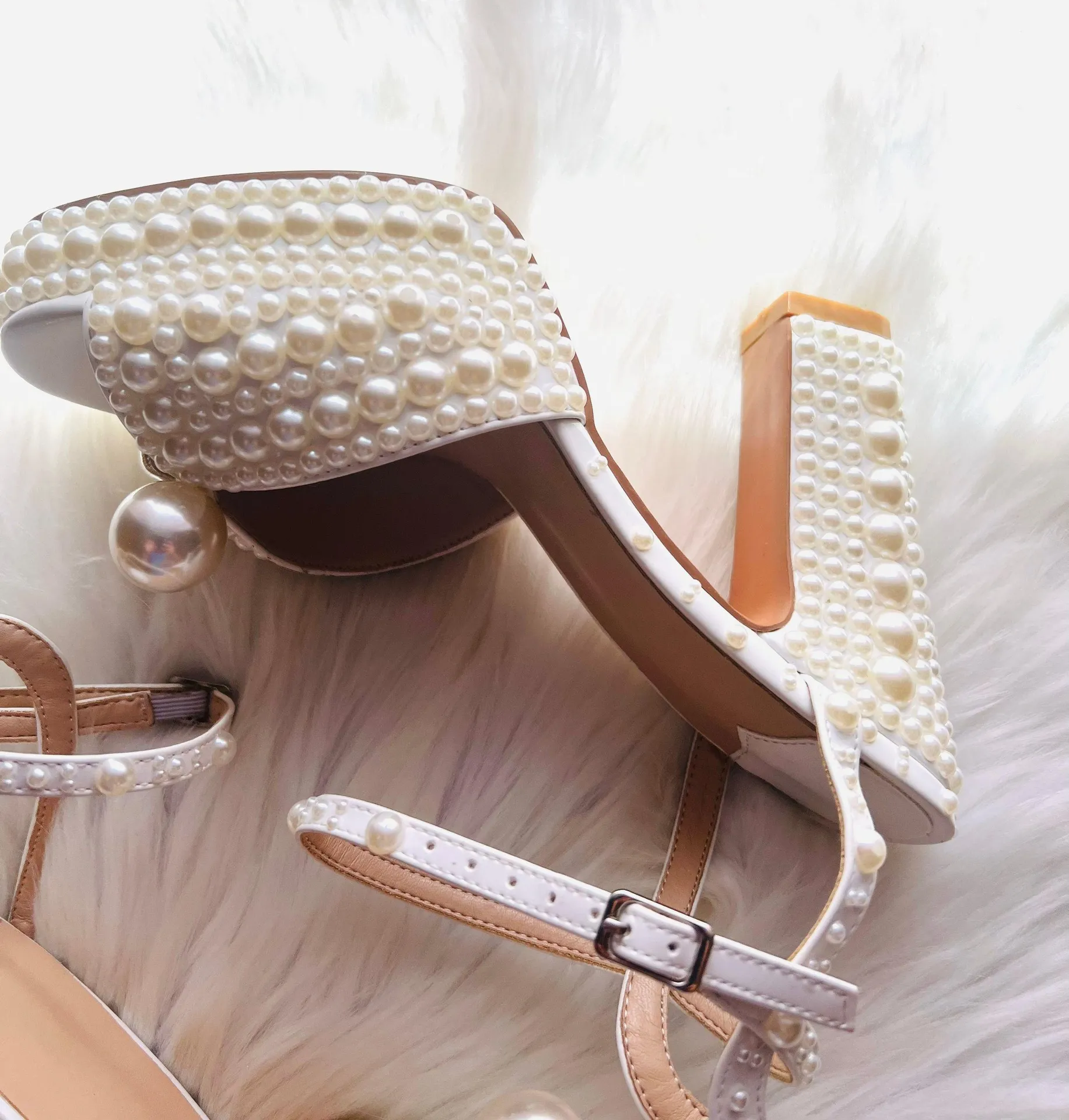 Opulent Pearl Platform Bridal Heels White Size 8 - Image 3