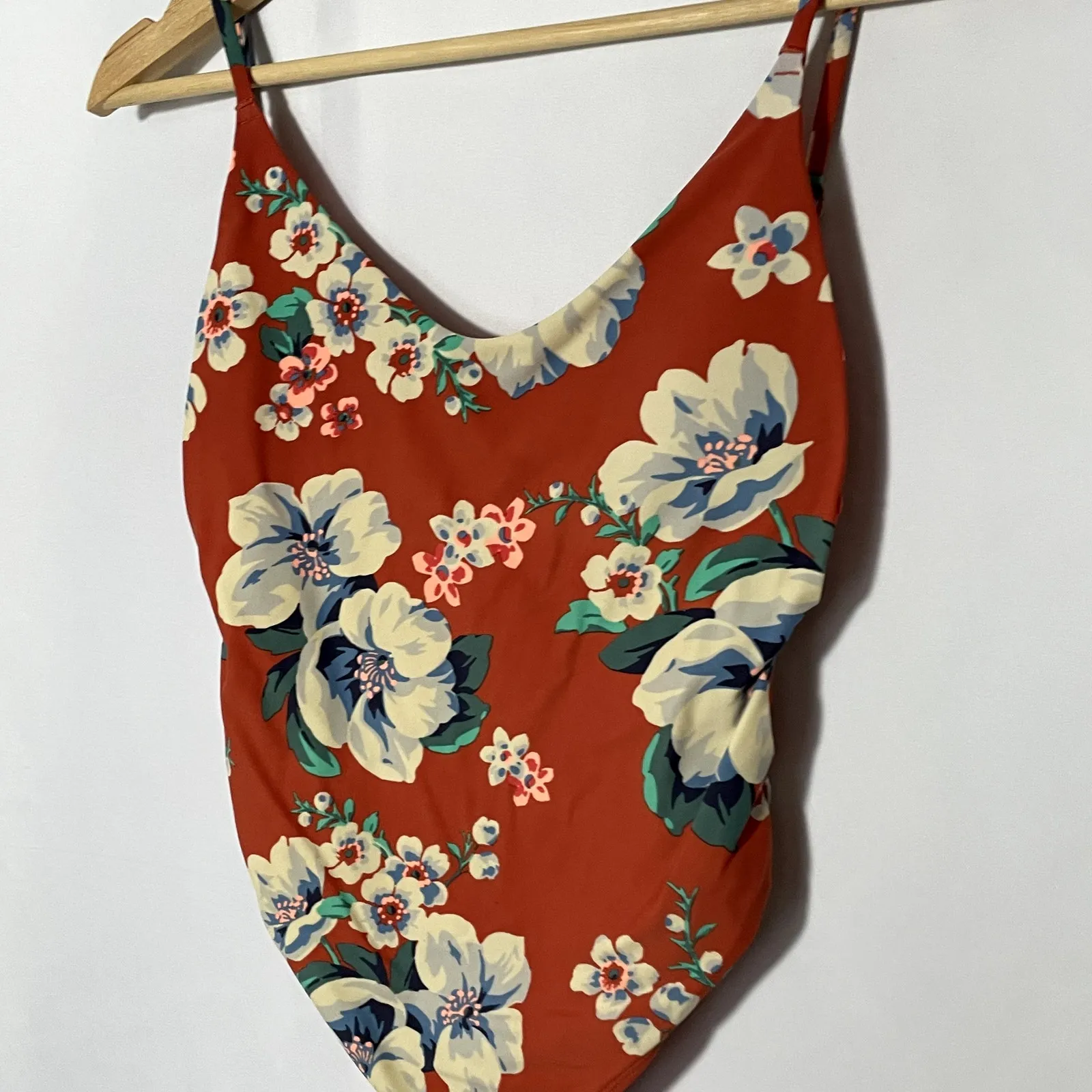 Aerie maillot de bain orange one piece swimsuit floral low back women's size XS - Image 2