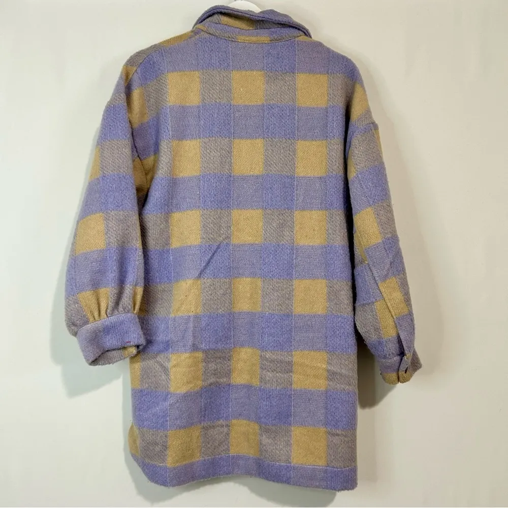 Shein Women’s Long Sleeve Plaid Shacket Jacket Purple Tan Size Medium EUC - Image 9