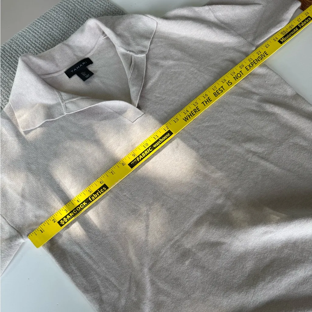 Tahari Taupe Oatmeal Polo Collar Long Sleeve Loose Fit Knit Sweater Dress Large - Image 4