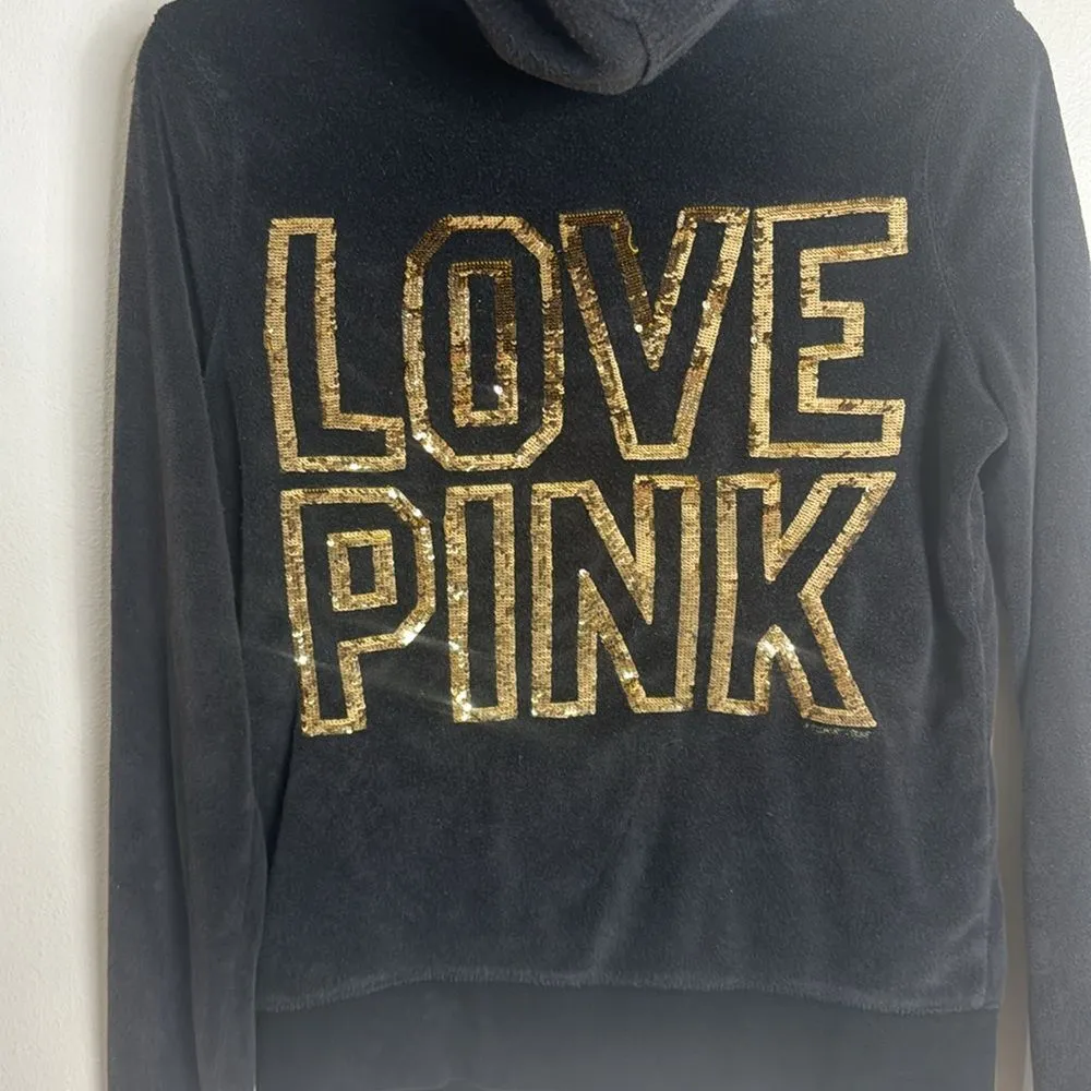 Y2K PINK Victoria’s Secret black zip up love pink sequin jacket size small - Image 9