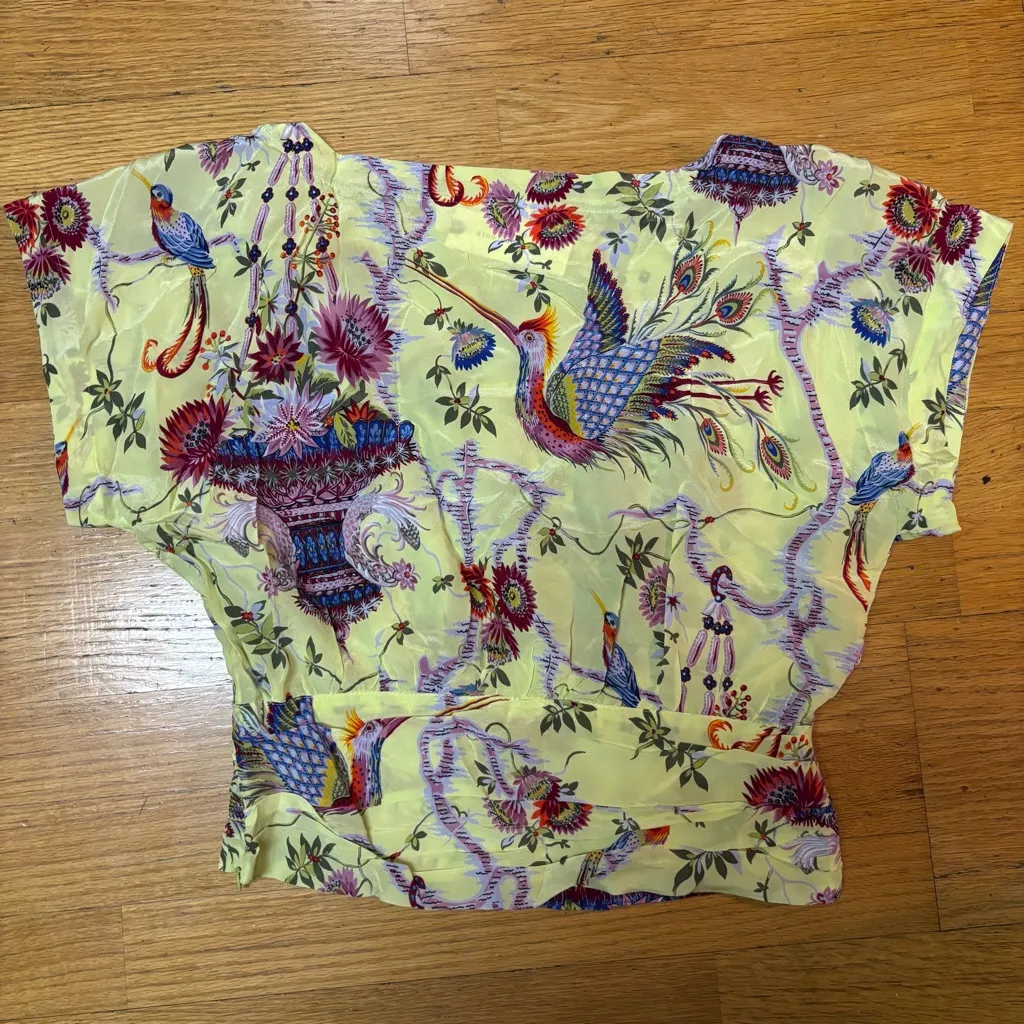 NEW Anthropologie Maeve Garden Yellow Silk Bird Cottagecore Ethereal Blouse 4 - Image 4
