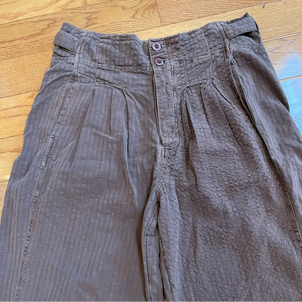 Free People cotton linen blend pants trousers high waisted pleated wide leg Sz 0 - Image 3