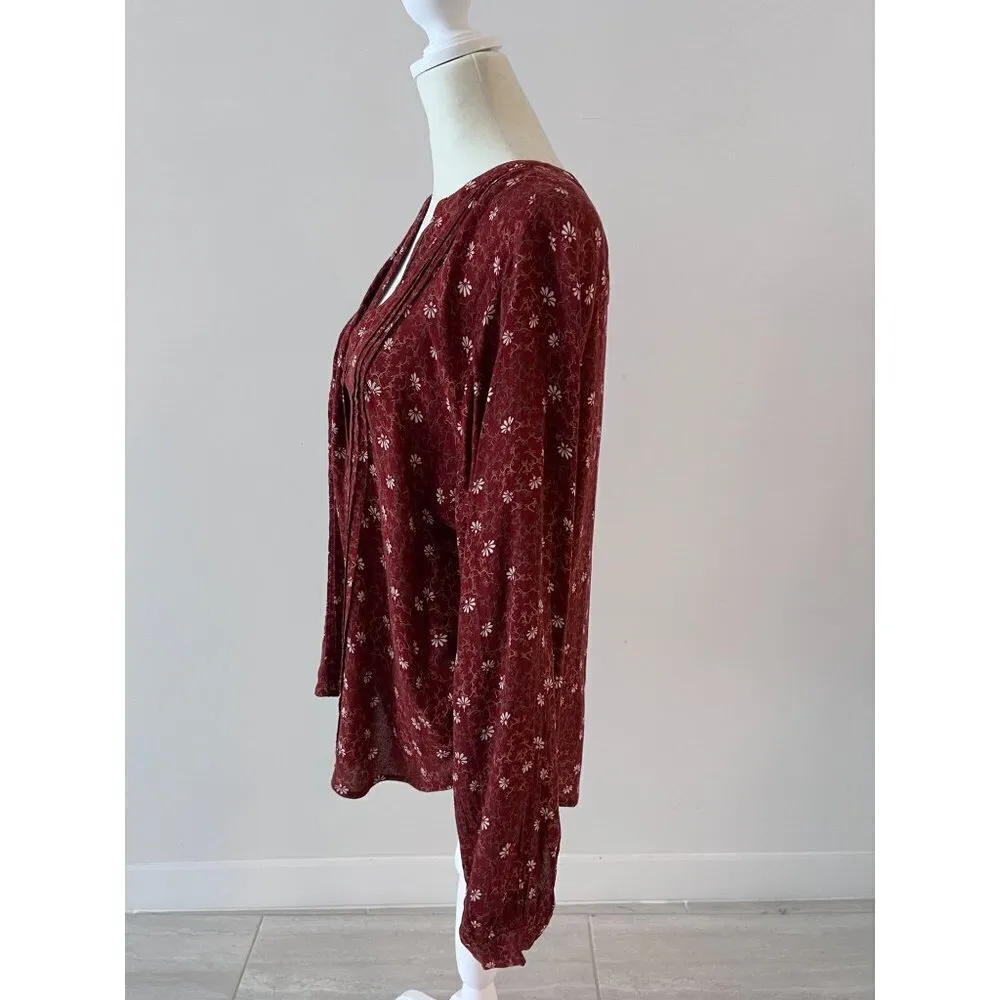 NEW- TREASURE & BOND Nordstrom Size S Long Sleeves Red Rust Floral Blouse - Image 2