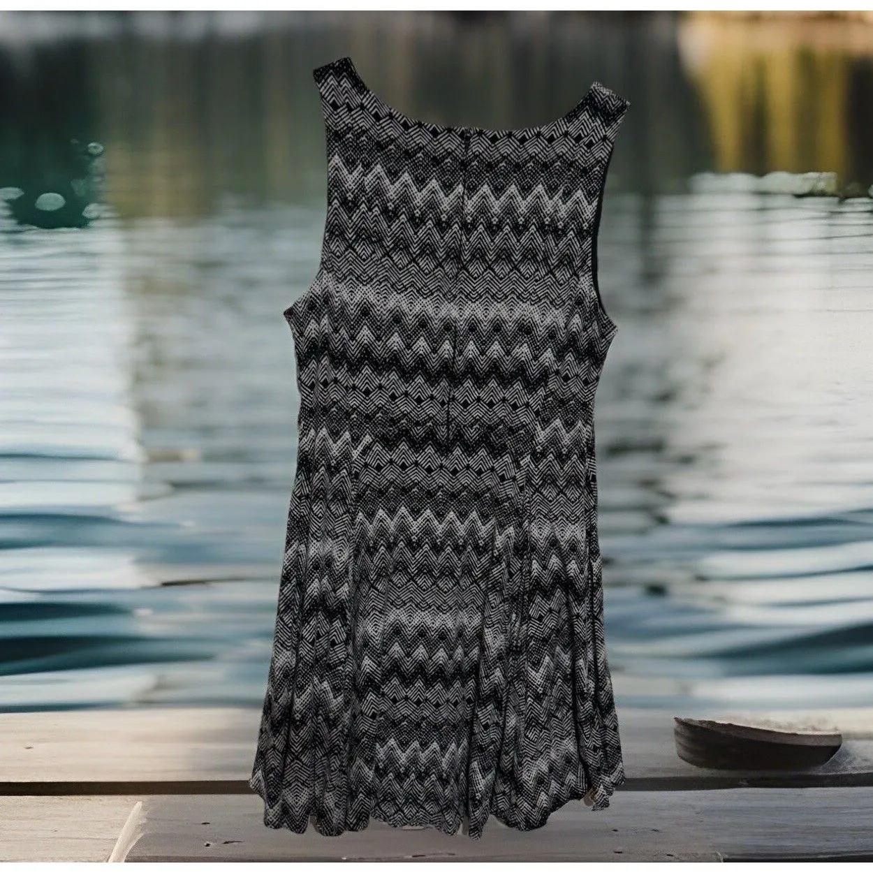 Torrid Womens A Line Dress Black White Chevron Floral Stretch Sleeveless Plus 14 - Image 6