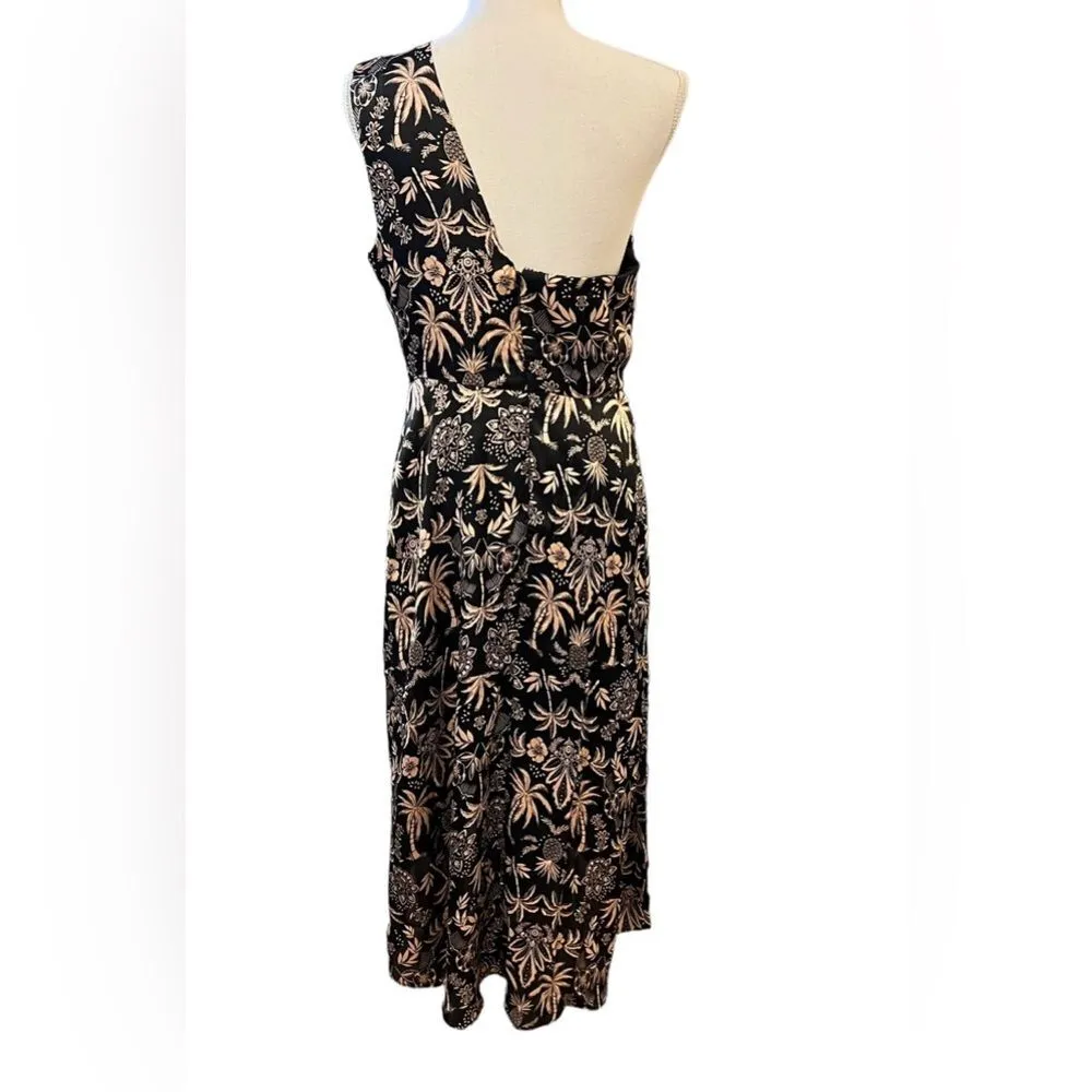 Laundry by Shelli Segal Tropical Satin Dress Sz 8 Black Tan Resort Beach Summer - Image 2