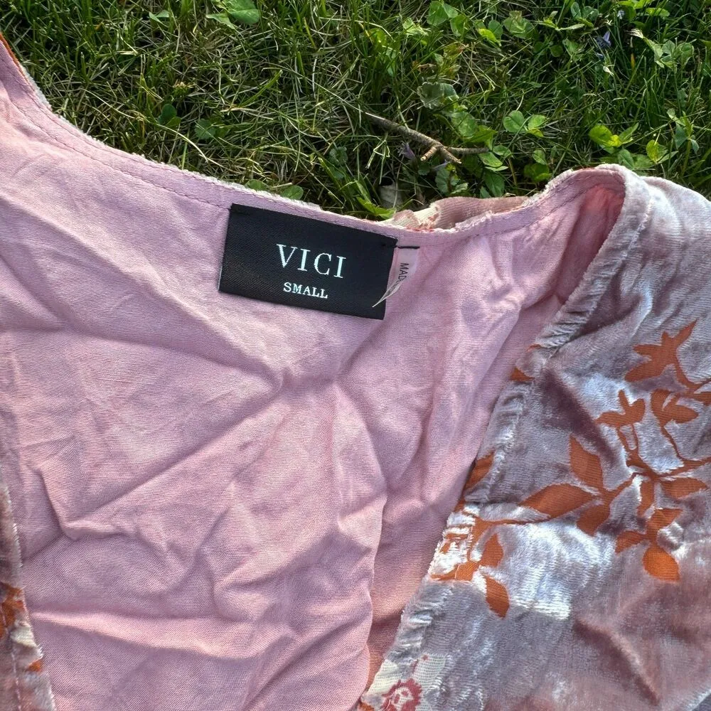 Vici Collection Floral Boho Velvet Burnout Dusty Rose Wrap Top - Image 4