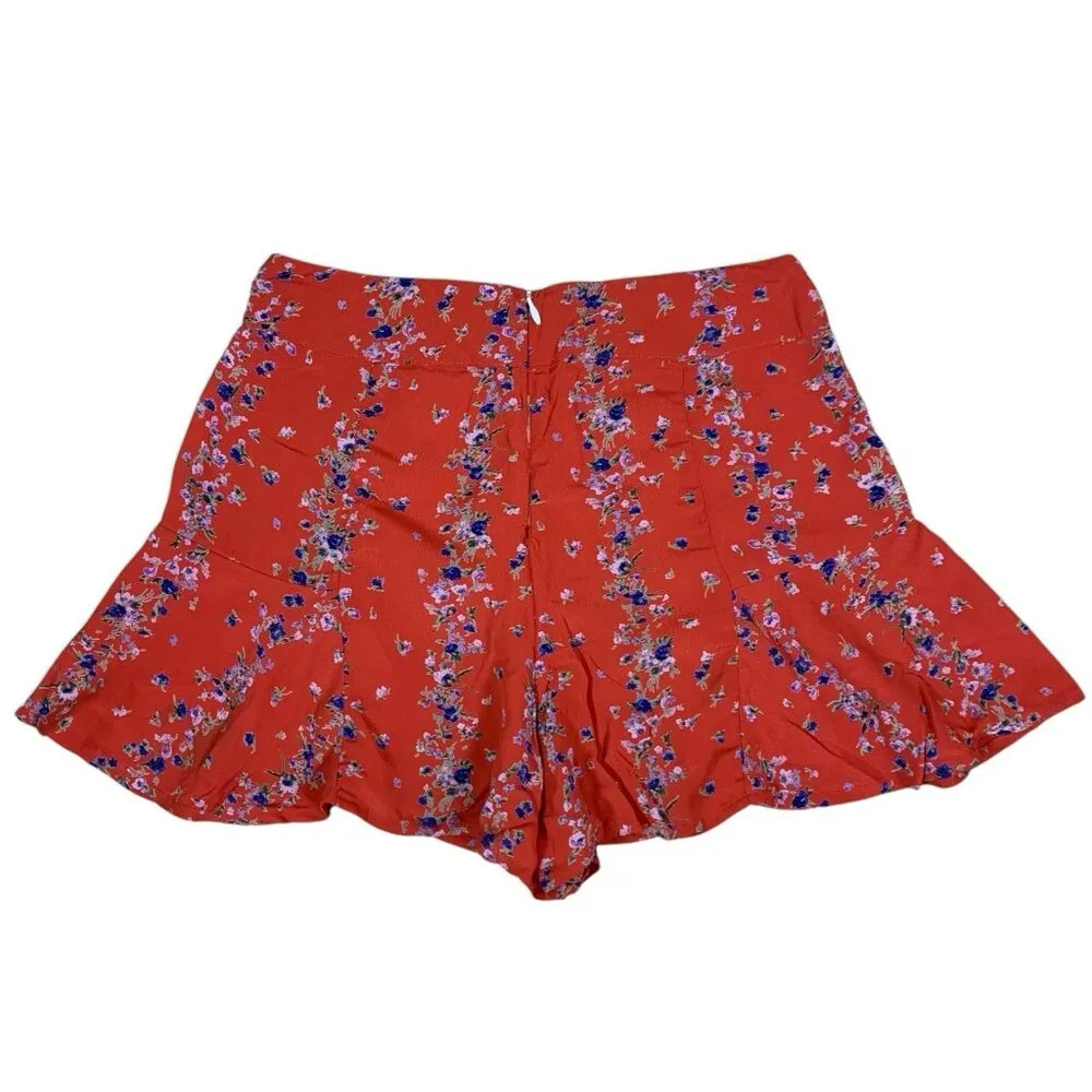 Lisakai Red Floral Ruffle Hem High Waisted Flowy Shorts S M USA Boho Cottagecore - Image 2