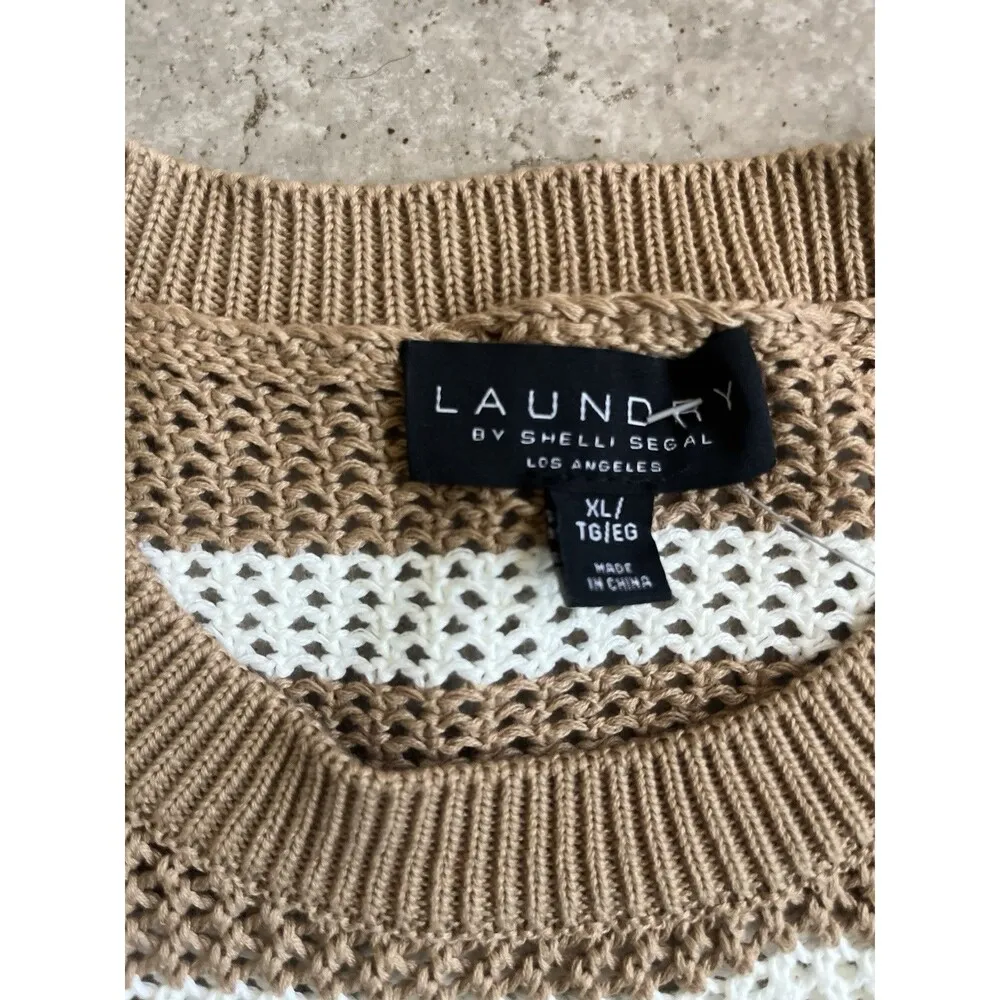 Laundry By Shelli Segal Sz. XL Short Sleeve Brown Striped Knit Sweater - Image 4