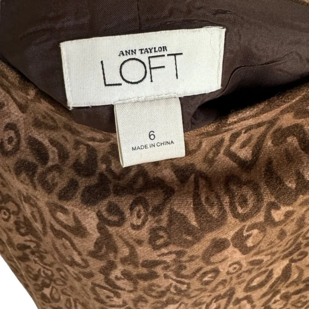 Ann Taylor Loft Wool A-Line Pencil Skirt Leopard Print Size 6 Brown Mini Work - Image 3