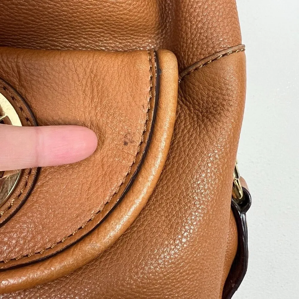 Michael Kors Leather Hobo Handbag Shoulder Bag Gold Plated Hardware Fulton Brown - Image 7