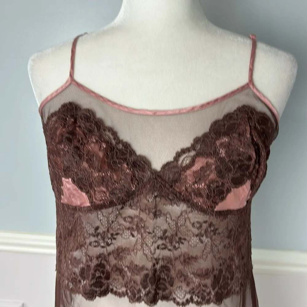 Victoria's Secret Rose Gold Sheer Slip 100% Silk Mesh Lace Size Medium Lingerie - Image 5
