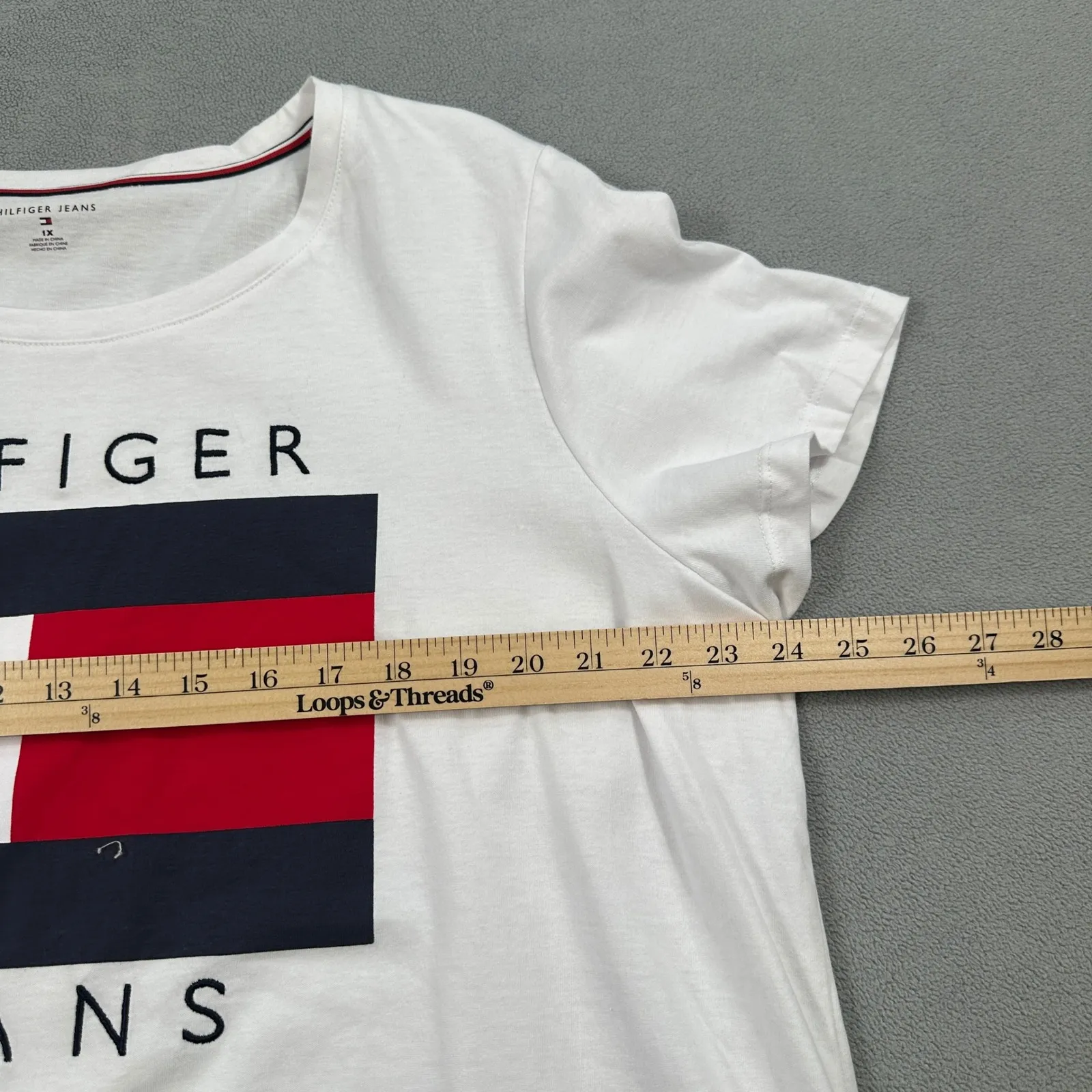 Hilfiger Jeans Shirt 1X Womens White Short Sleeve Logo Graphic Tee Shirt Vintage - Image 4