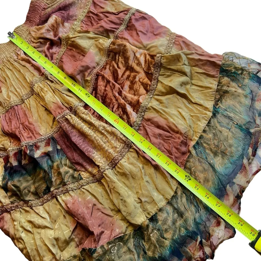 Vintage Boho Tiered Patchwork Festival Skirt Set Brown - Image 13