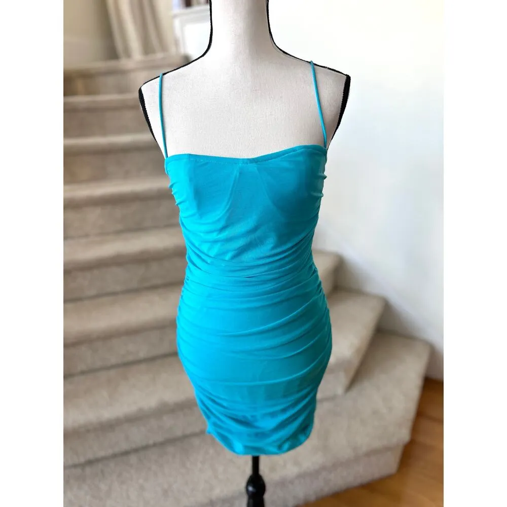 NWT Superdown Aqua Neon Blue Ruched Corset Mini Dress - Image 2