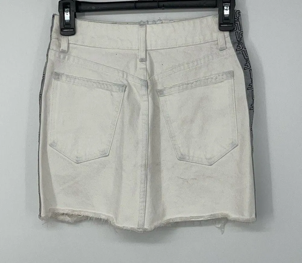 LF THE BRAND WHITE DISTRESSED NON STRETCH FULL ZIP JEAN SKIRT SIZE 25 - Image 2