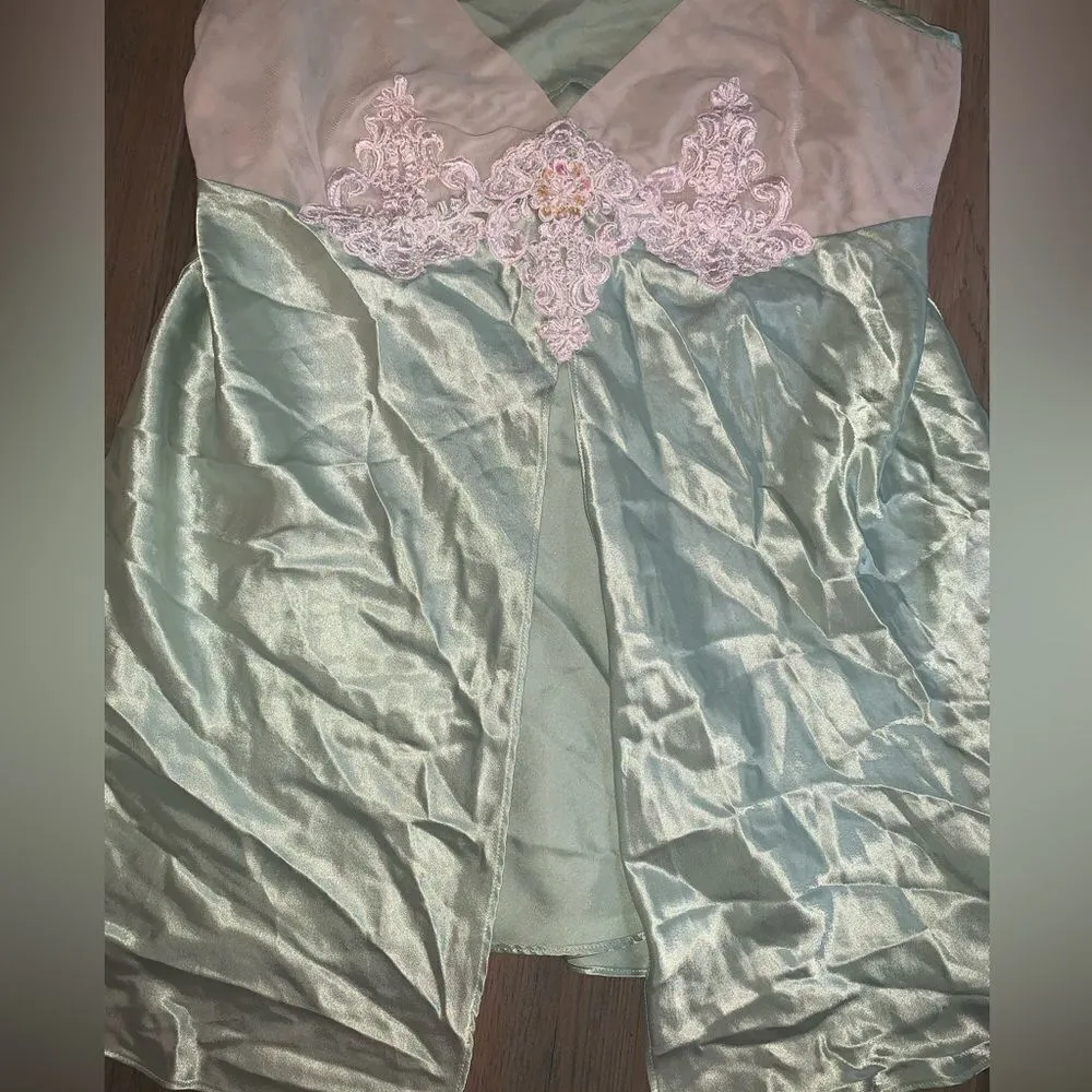 90s Y2k Vintage Mint Green Satin Top Size L - Image 5