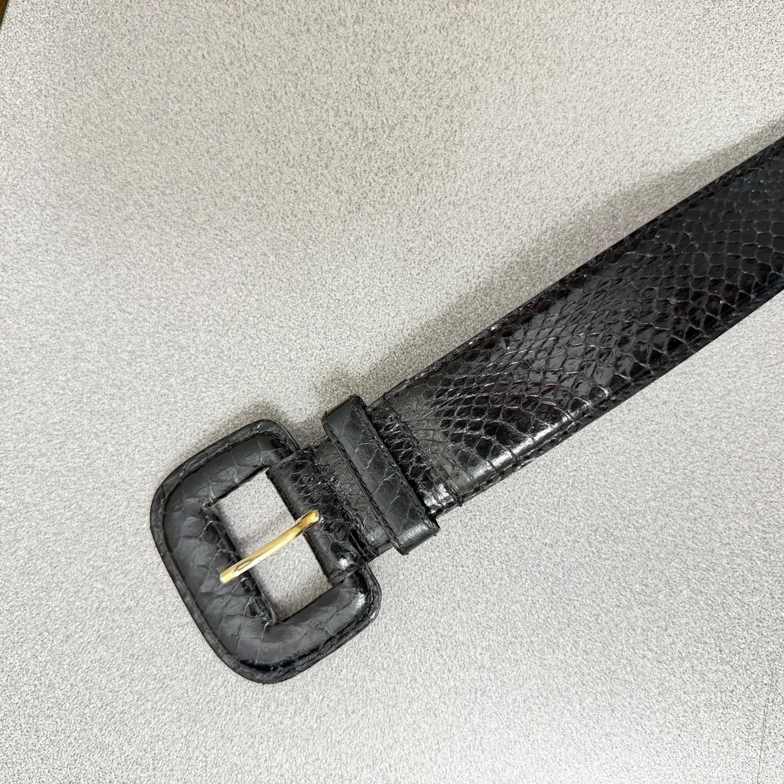 Vtg Morgan Taylor Snakeskin Belt Womens Small Black 1.5in Leather 80s 90s - Image 5