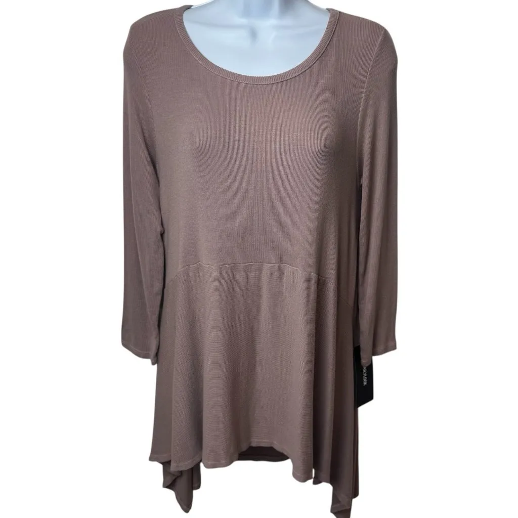 NEW Michael Stars Asymmetrical Ribbed Tunic Blouse Mauve Artsy Capsule Comfy OS - Image 2