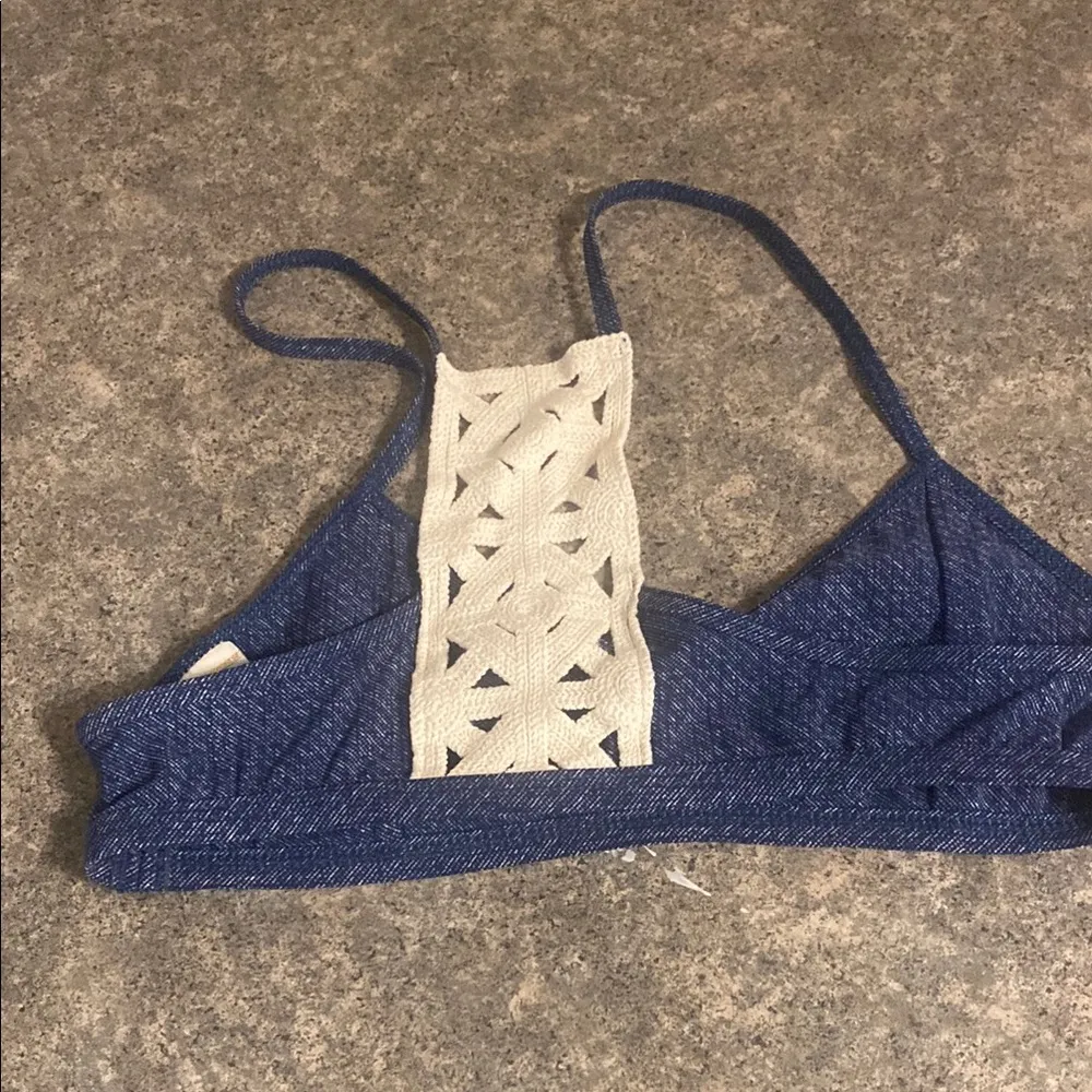 L*Space Denim look Bikini Top with Cream Lace Accent - Image 2