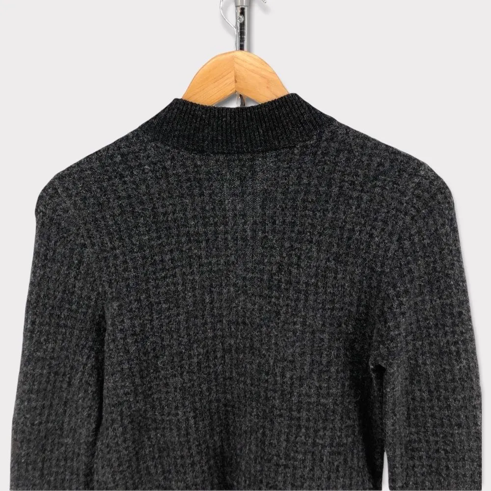 Lauren Ralph Lauren Jacket Lambswool Houndstooth Charcoal Grey Long Sleeve Zip - Image 4