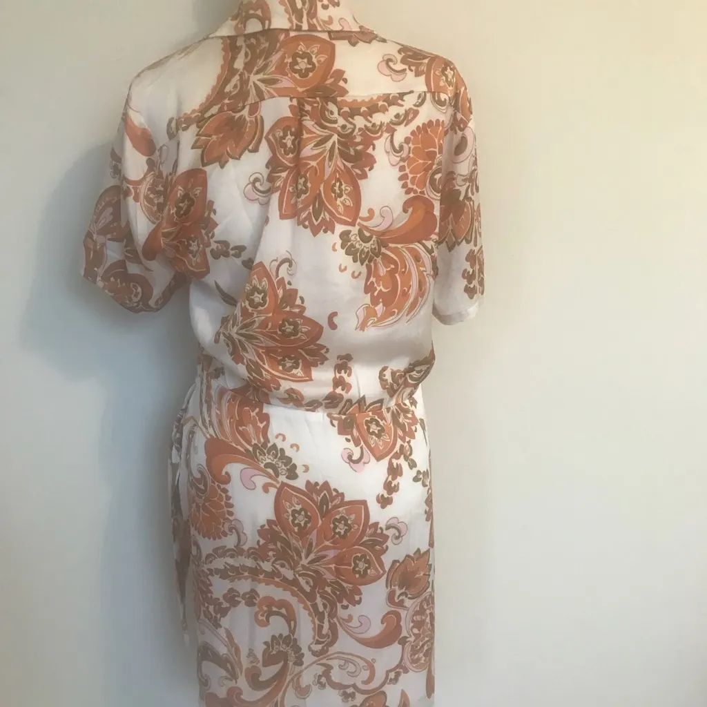 Entro short sleeves, wrap detail brown, orange blush pink paisley pattern Dress - Image 6