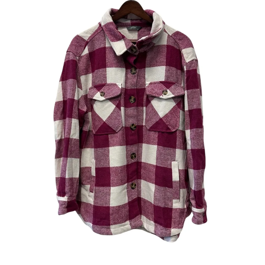 🧥 Member’s Mark Plaid Weighted Shacket Pink Purple & White Size L 🌸 NWOT Size L - Image 2