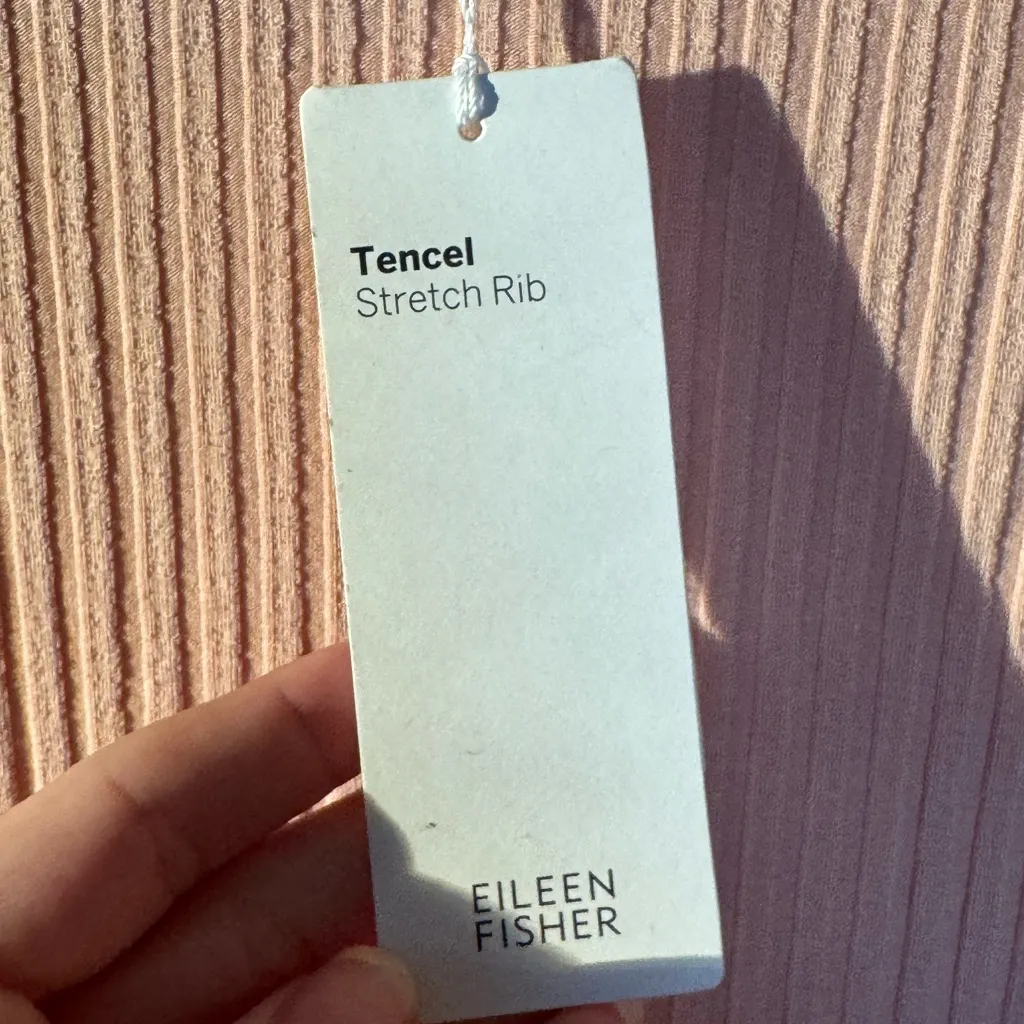 NWT Eileen Fisher Dune Beige Pink Ballet Neck Ribbed Top Tencel Stretch Rib - L - Image 5