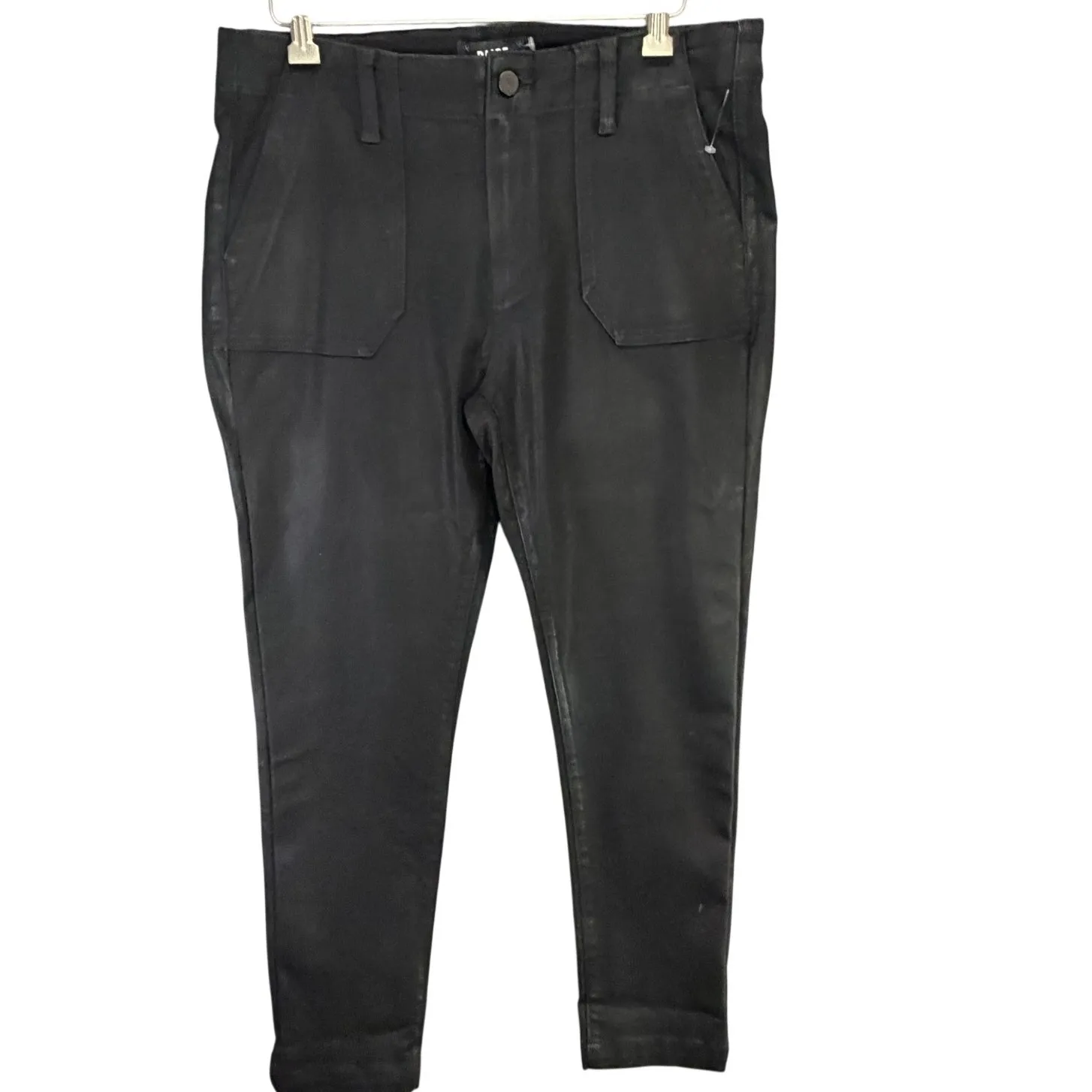 Paige Mayslie Straight Ankle Jeans Womens 30 Black Soft Coated Denim Modern Chic - Image 2