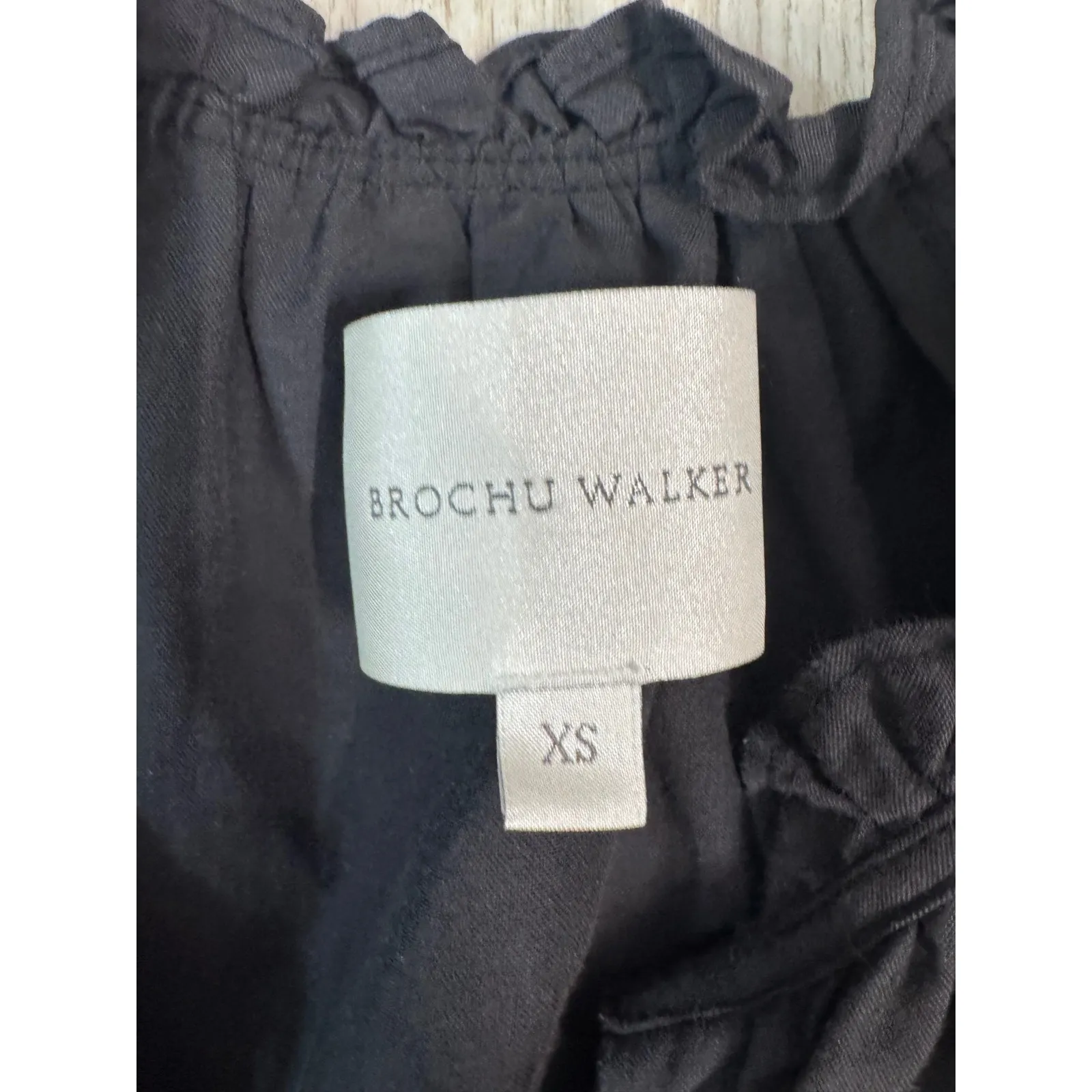 BROCHU WALKER Santorini Dress Black Ruffle Neck Button Front Tiered Midi Size XS - Image 3