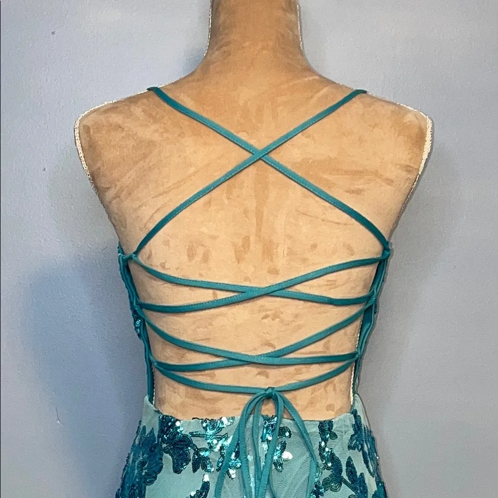 Faeriesty Spaghetti Strap Back Lace Up Sequin Women’s Dress Size Medium … Green - Image 11