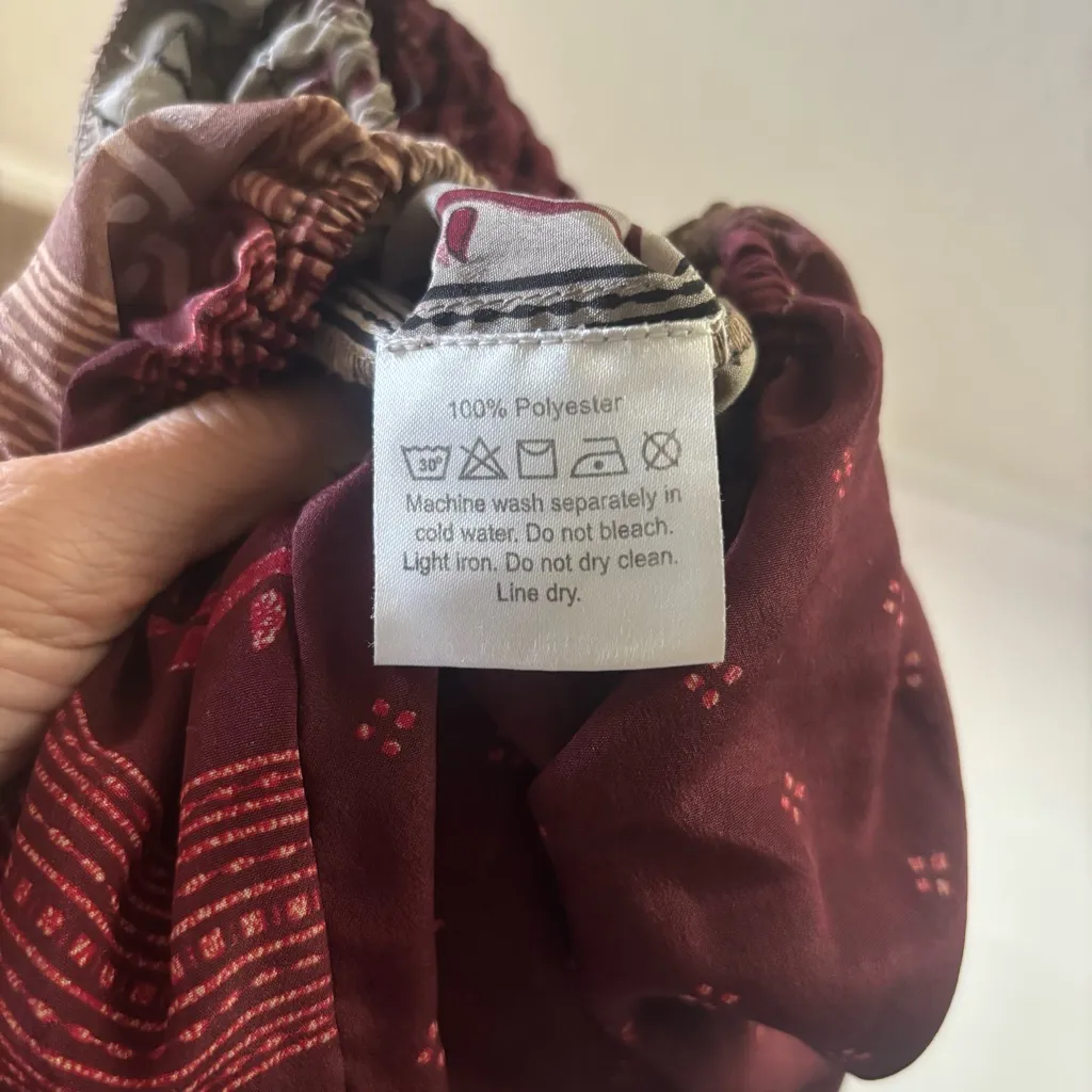 Earthbound Burgundy & Tan Boho Print Harem Pants – Hippie Yoga Festival - Small - Image 5