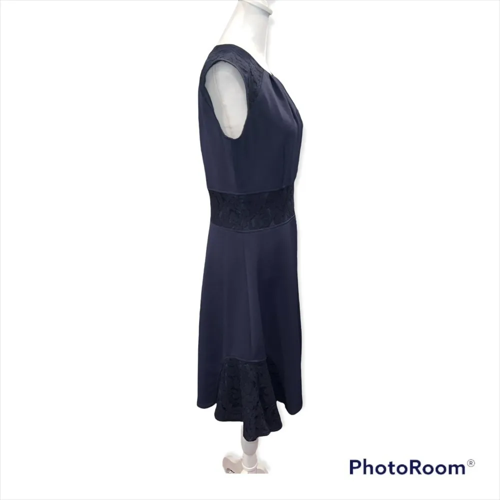 Nanette Lepore Dark Blue Tea Dress With‎ Lace Trim Size 8 - Image 2