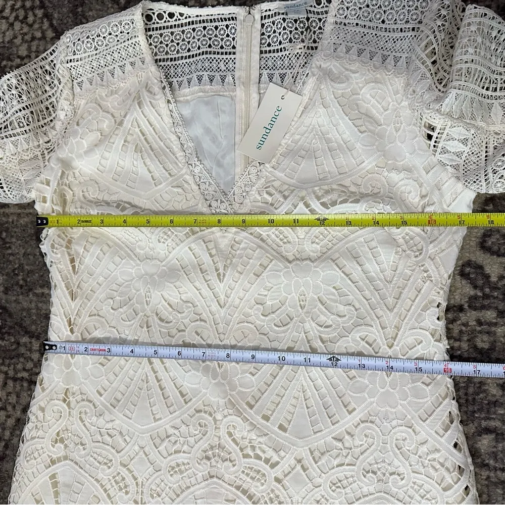 Sundance NWT Women’s Size 8 P Cream Ivory Lace V-Neck Bubble Sleeve Dress - Image 7