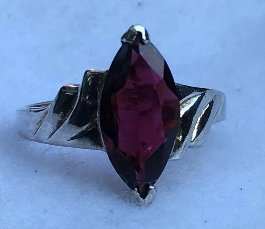Garnet Sterling Silver Ring, Marquise Cut, Size 7 Red - Image 6