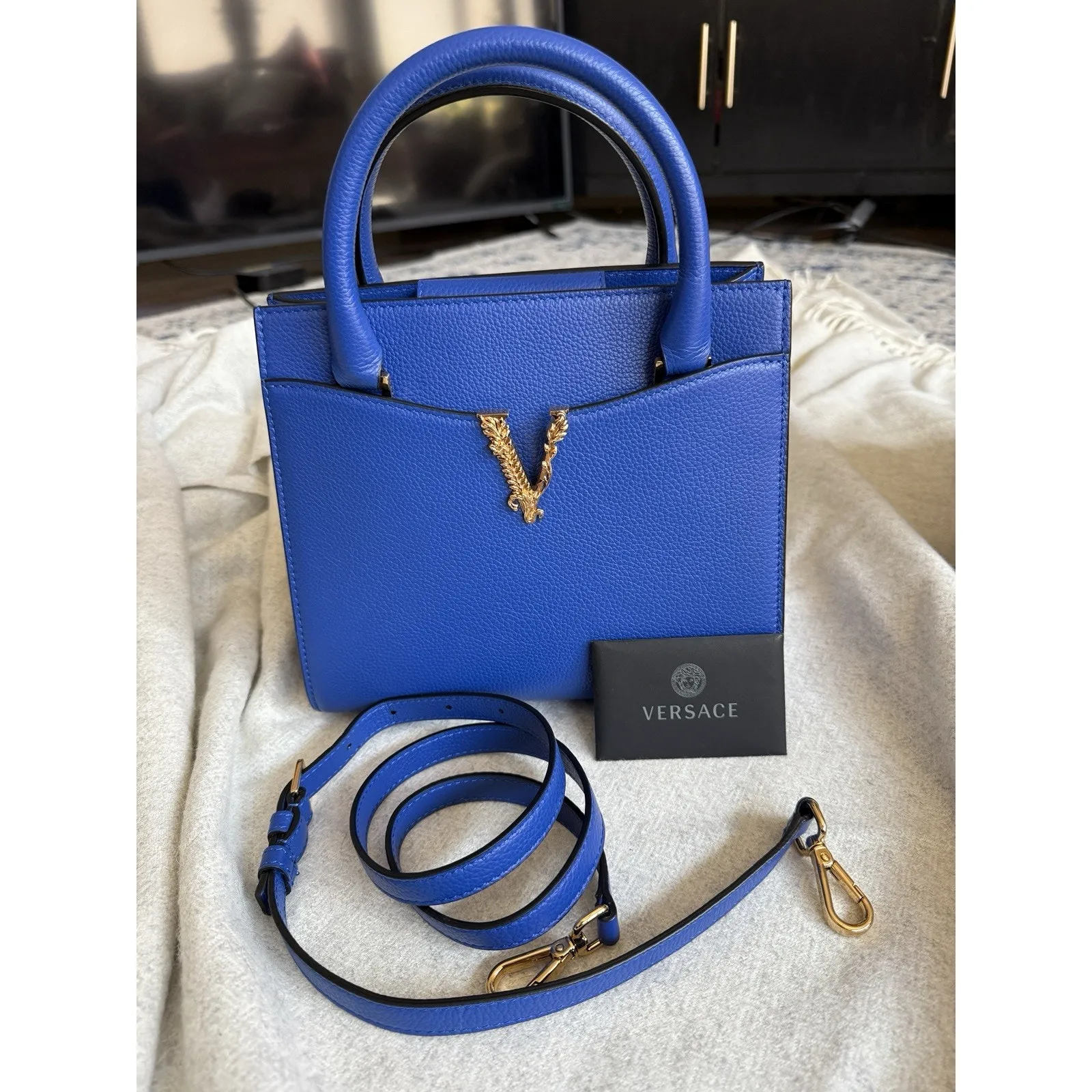 Versace Virtus Top Handle In Versace Blue - Image 2