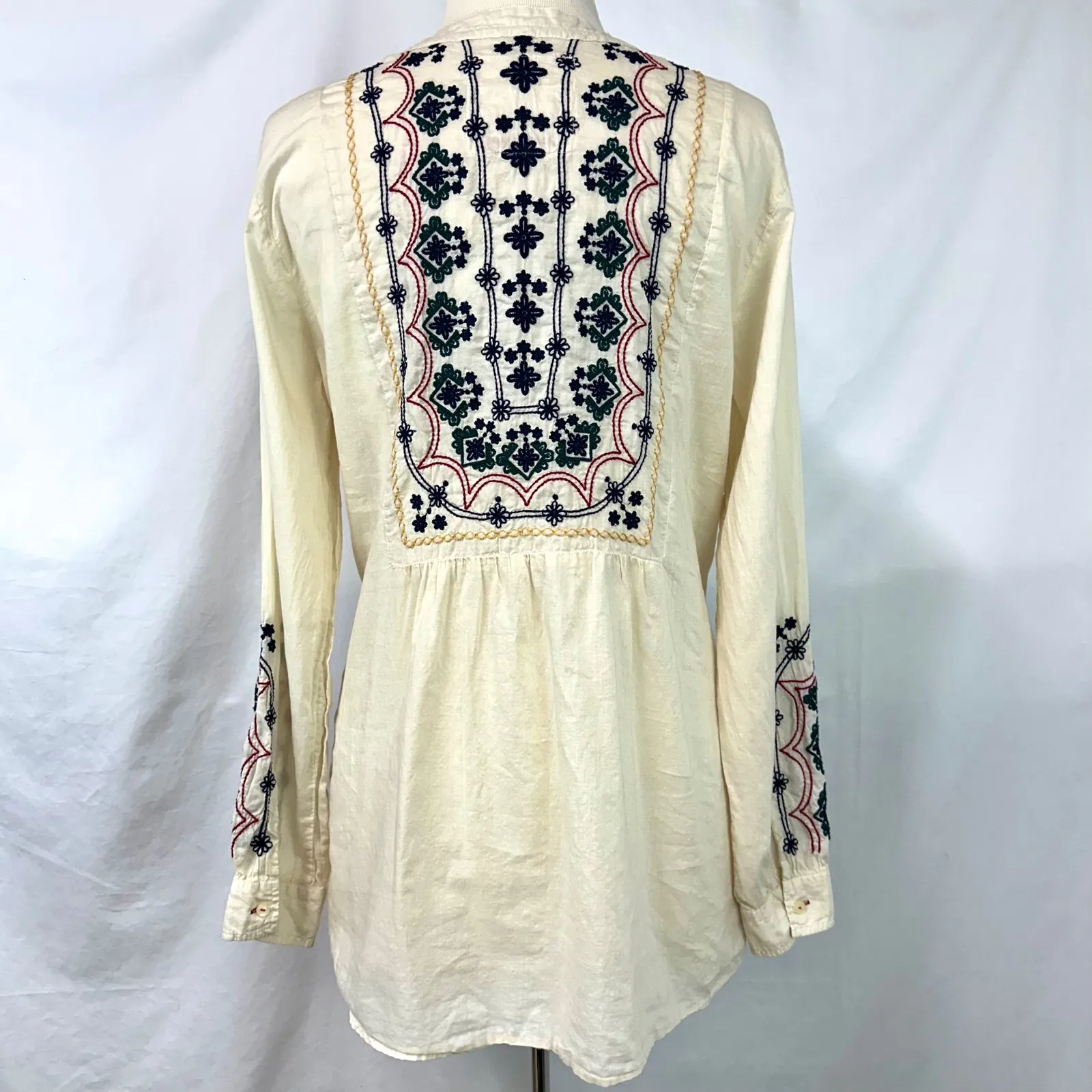 JOHNNY WAS 3J Workshop Embroidered Tunic Peasant Blouse Cream Cotton Women's M - Image 6
