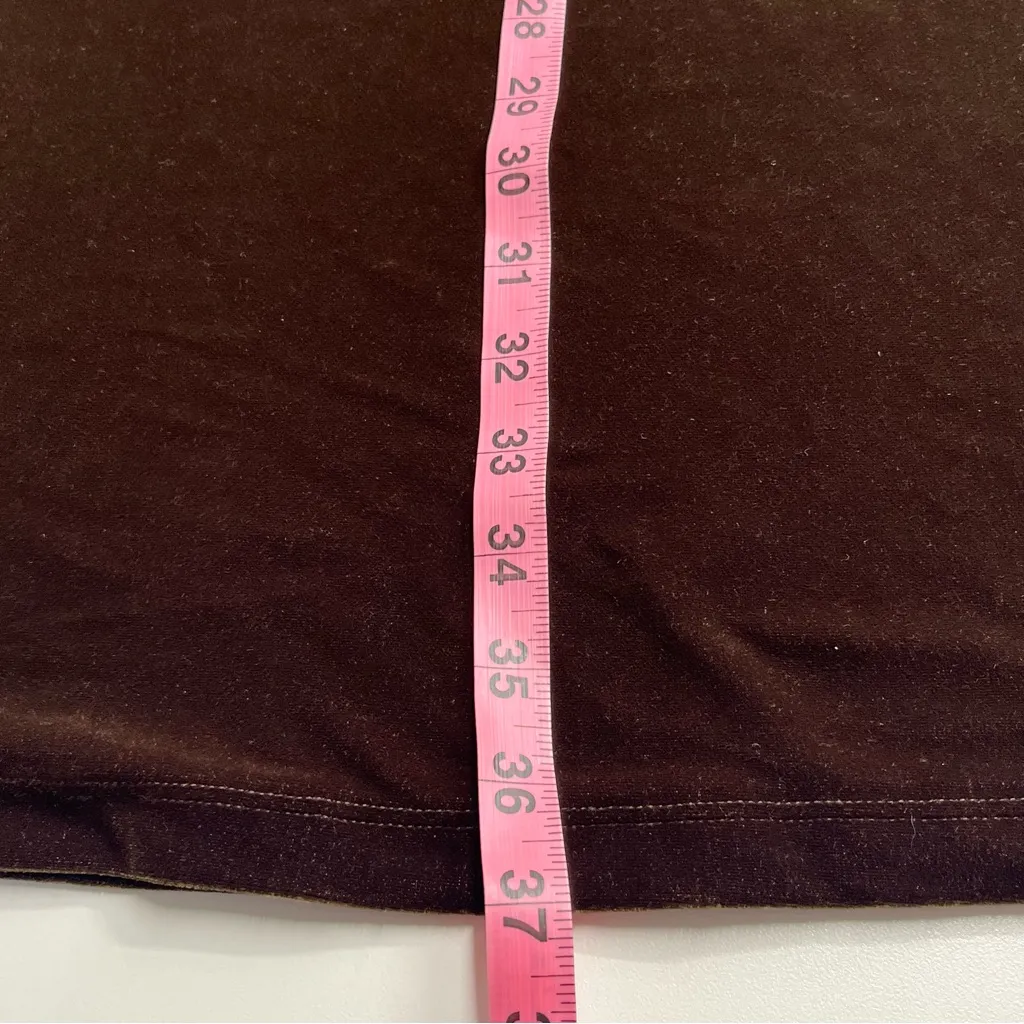 Imperfect vintage velour skirt 90s Y2K chocolate brown stretchy shiny med large - Image 2