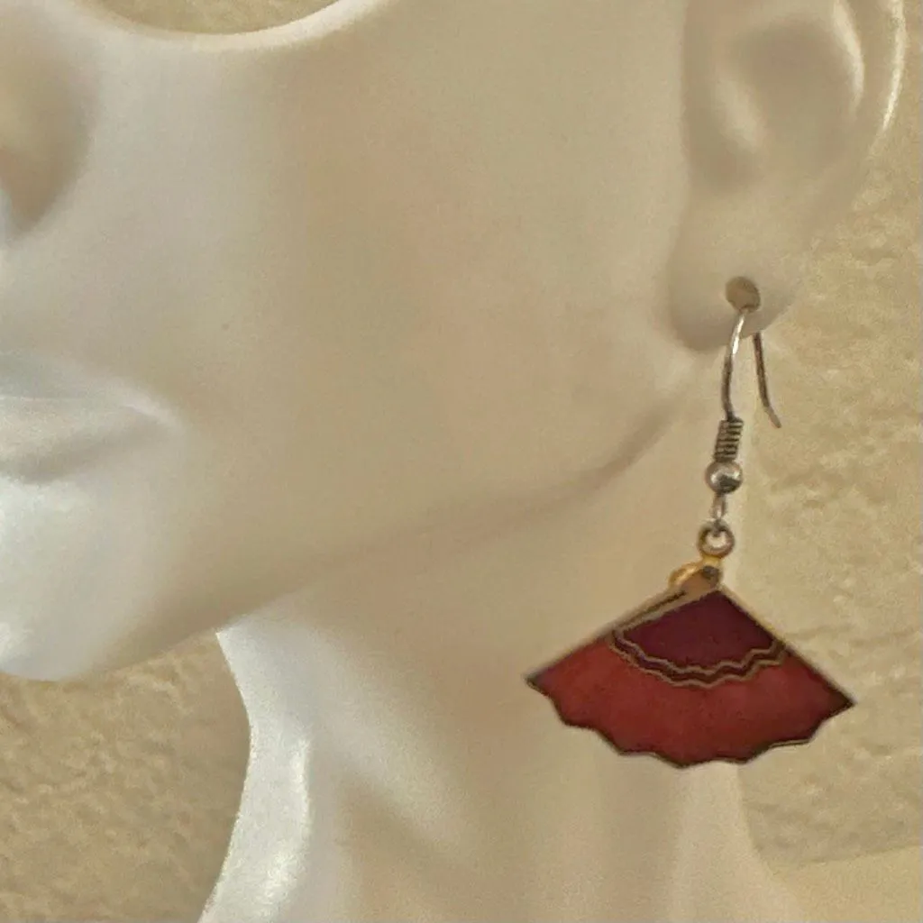 Red & Orange Cloisonné Fan Earrings - Image 7