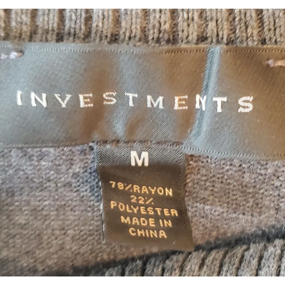 Investments Women's Grey & Black Rayon Crew Neck Long Sleeve Top Blouse Medium - Image 7