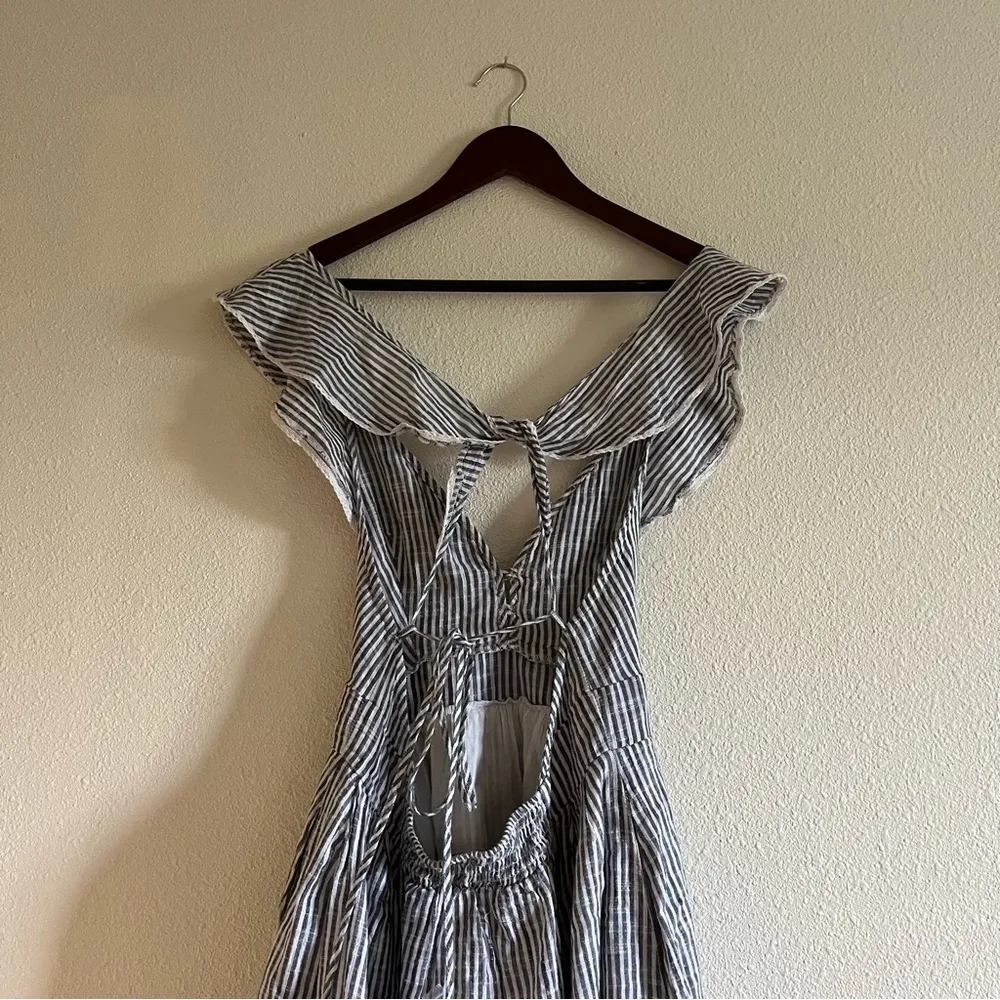 NWT Free People Light Blue & White Striped Ruffle Spaghetti Strappy Dress Small - Image 8