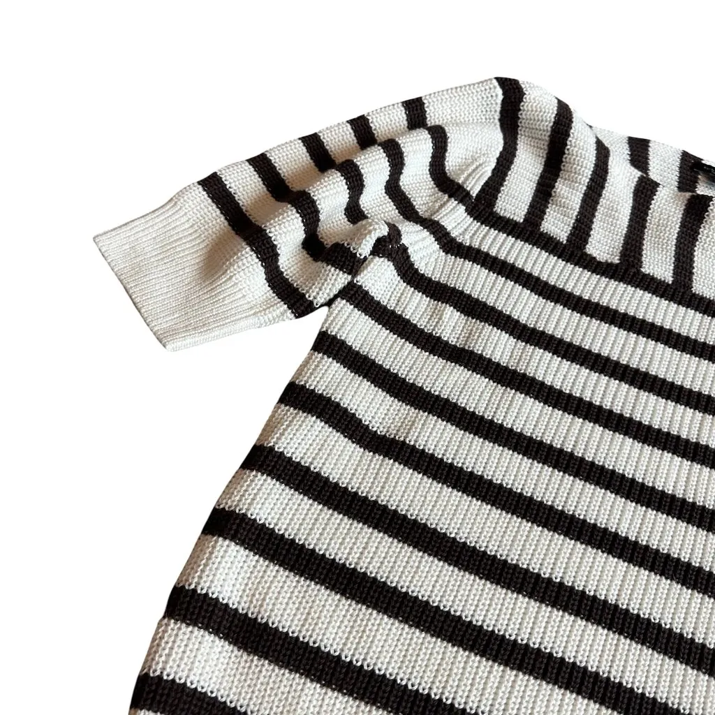 Ann Taylor Brown White Stripe Short Sleeve Sweater Pullover Stretch Woven Small - Image 8