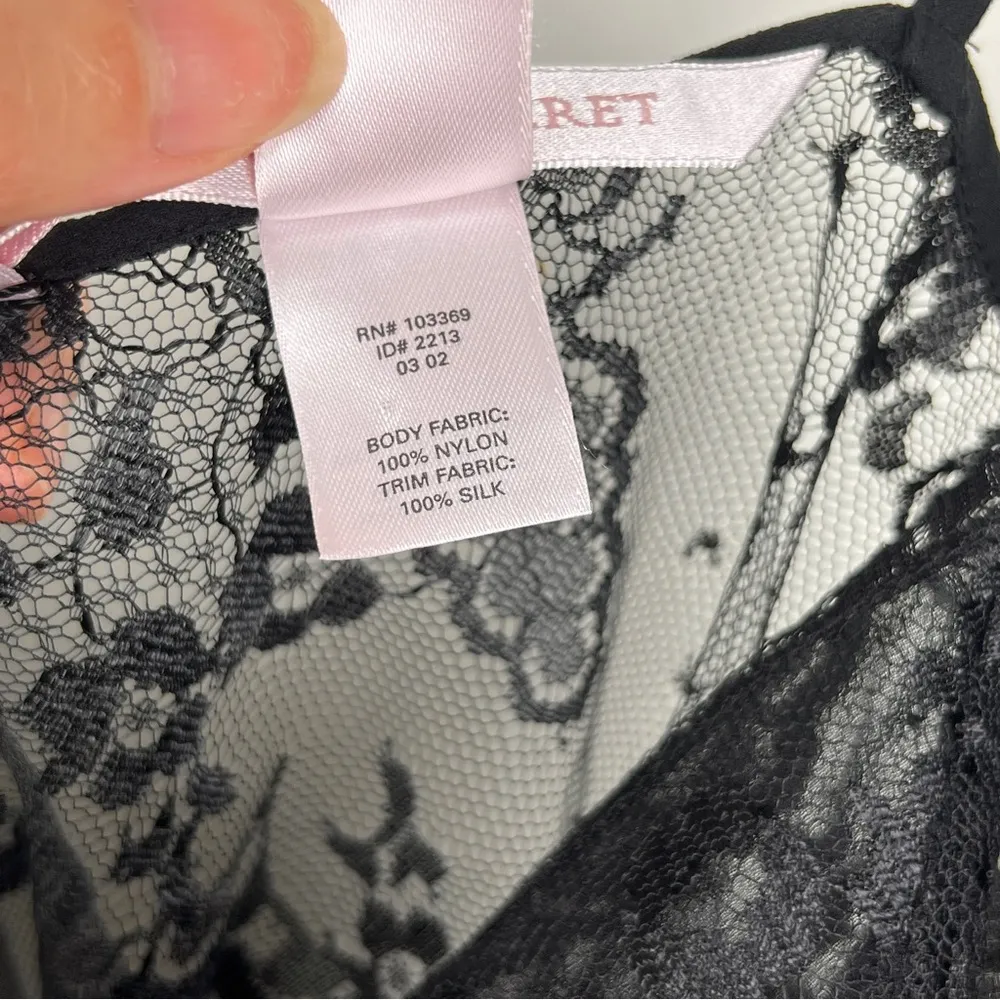 NEW Vintage Victoria’s Secret Sheer Black Lace Tie Front Cami M Y2K Deadstock - Image 3