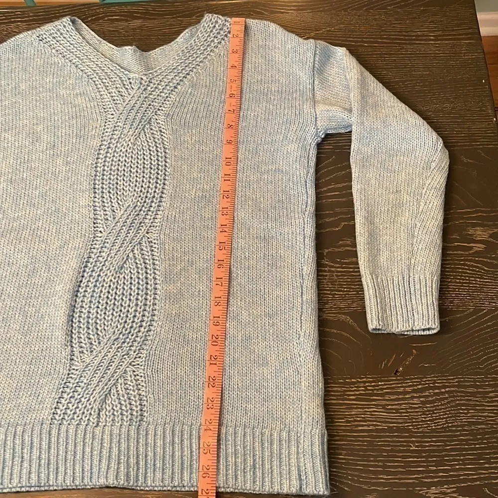 Loft  Baby Blue Sweater with Cable Knit Design, Cotton Blend, Large - Image 5